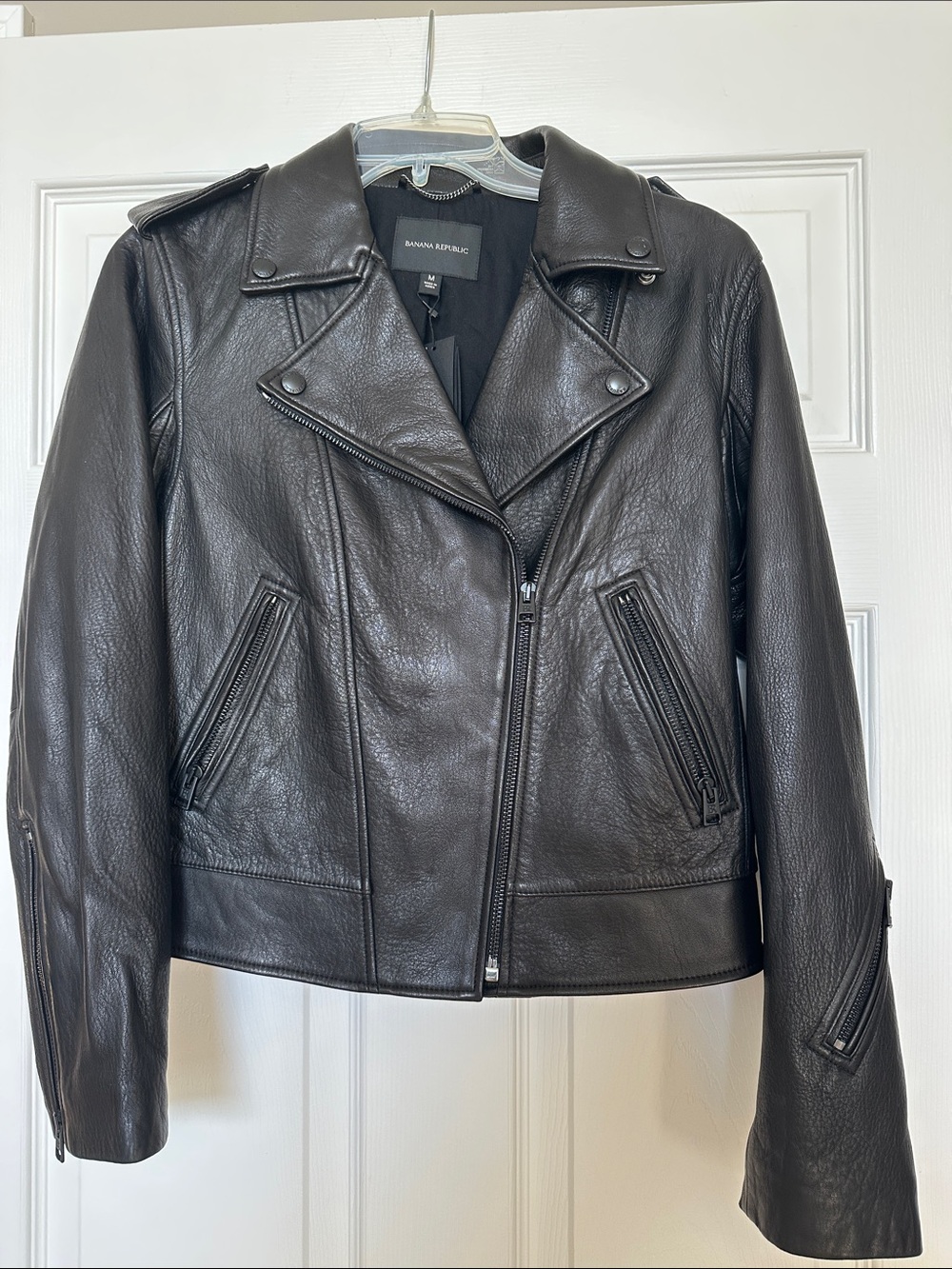 Banana Republic Dark Black Leather Moto Blazer